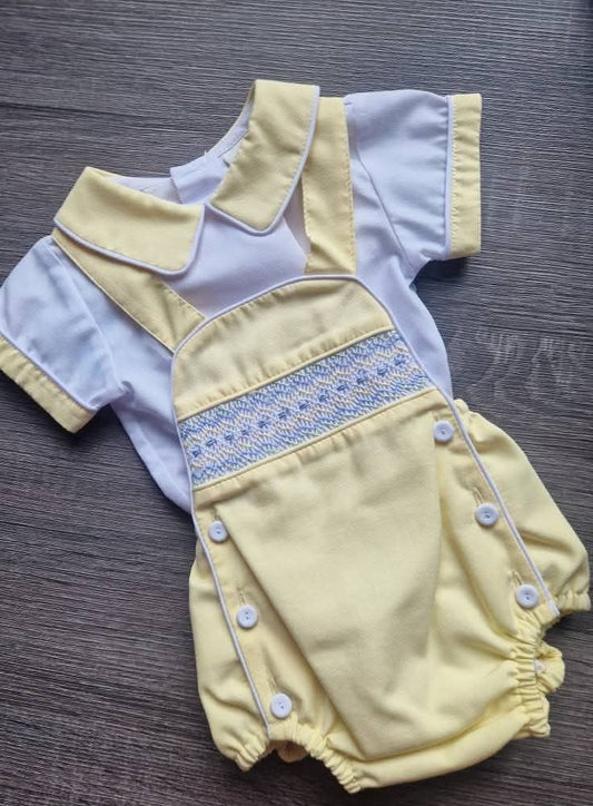 Boys Yellow & Blue Smocked Romper