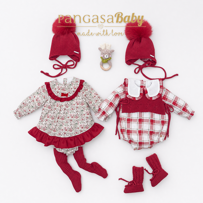 Pangasa Baby Cherry Red Floral Dress & Knickers ~ AW26 Preorder