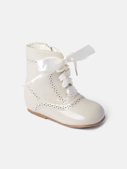Girls Biscuit Spanish Leather Scalloped Edge Boots