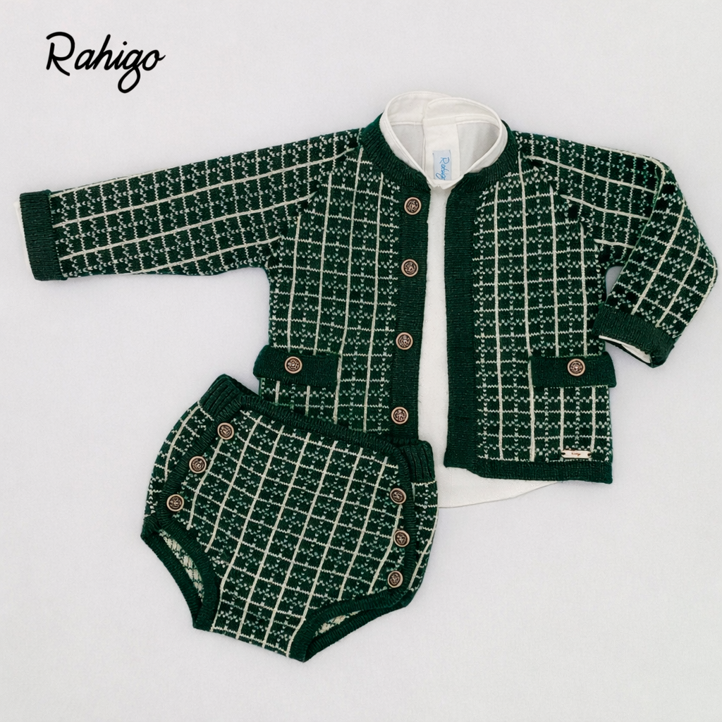 Rahigo Baby Boys Bottle Green & Camel Cardigan, Shirt & Jam Pants Set - AW26 (Preorder)