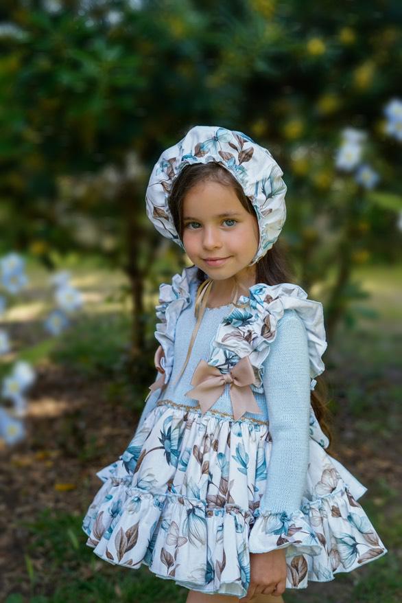 Ela Confeccion AW25 Girls Blue Knitted Butterfly Puffball Dress Set - (Made to order)