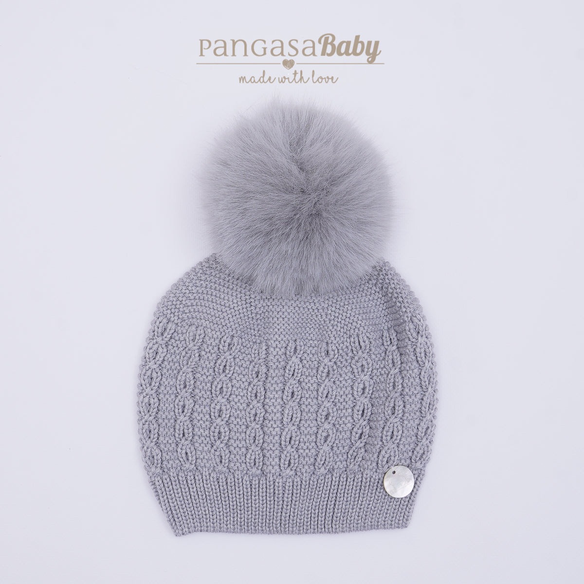 Pangasa Baby Navy Cable Knitted Natural Fur Hats - Preorder