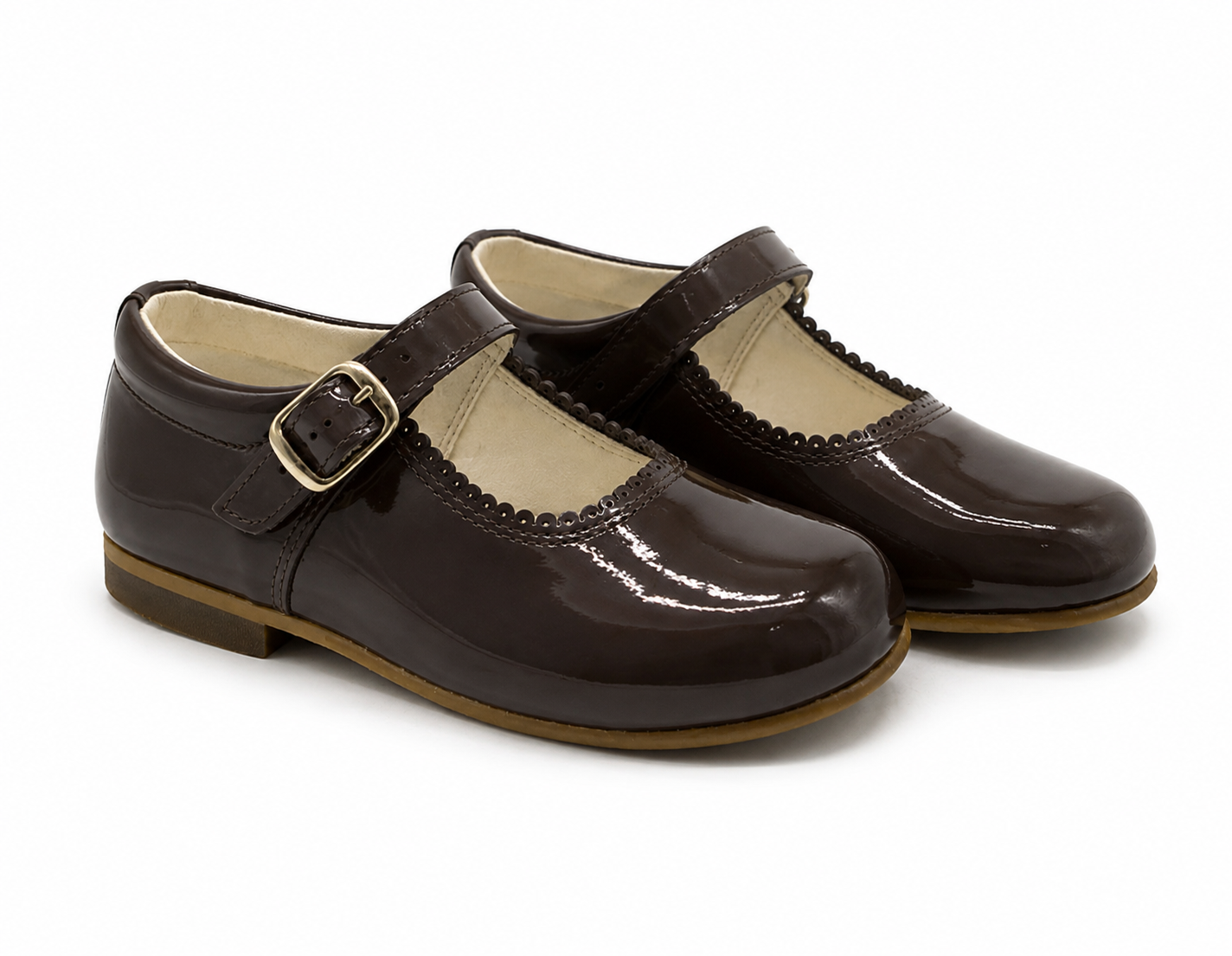 Amor Bambino Brown Mary Jane Girls Leather Patent Shoes (Preorder)