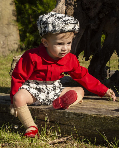 Boys Tweed Short & Red Blouse Set AW (Made to order)