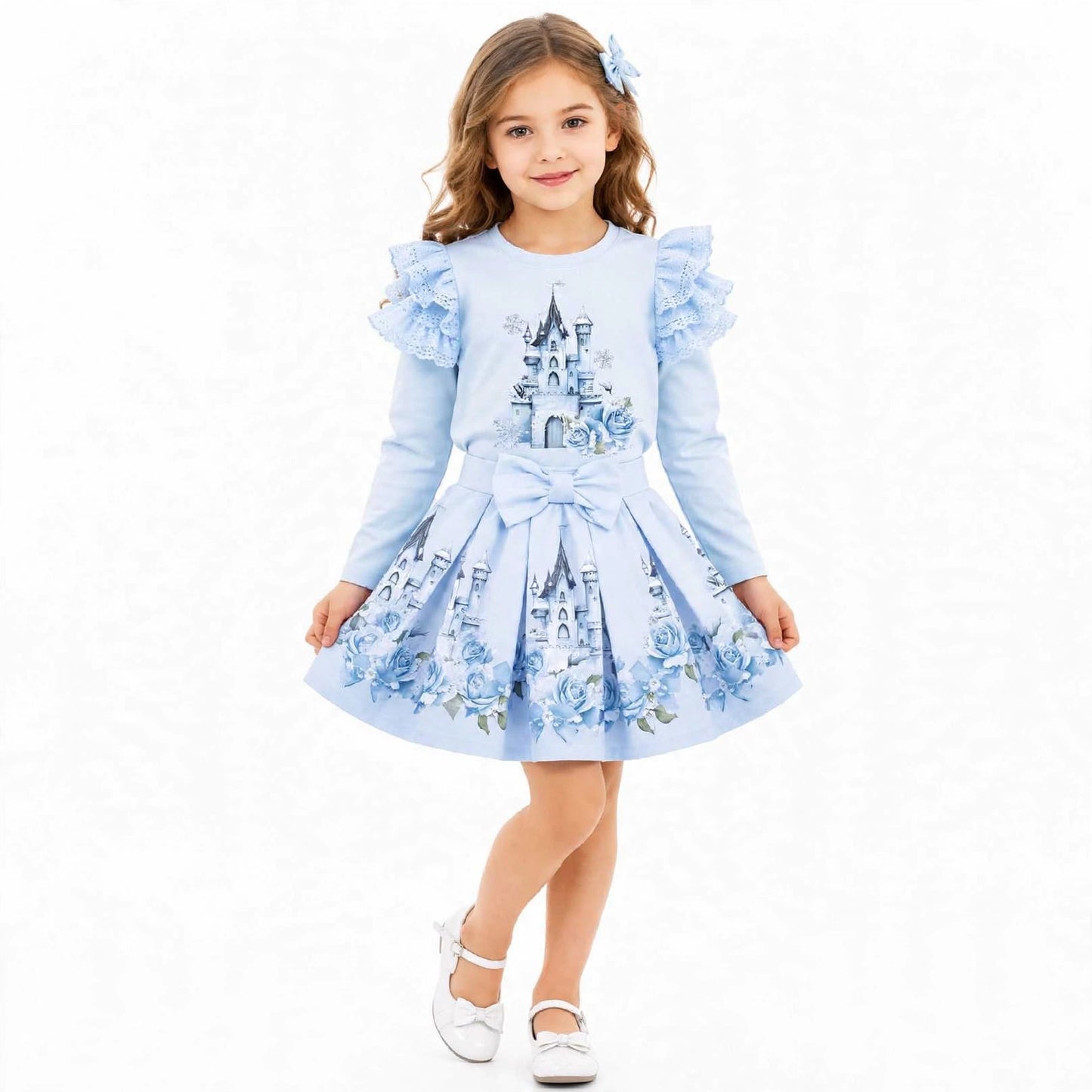 Girls Blue Castle Top & Skirt Set (Preorder)