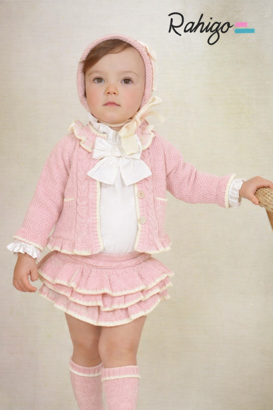 Rahigo Girls Baby Pink & Cream Cardigan, Blouse & Skirt Set - AW26 (Preorder)