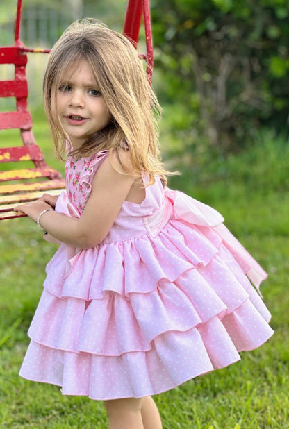 Sonata Pink Polka Dot Dress - (Made To Order)