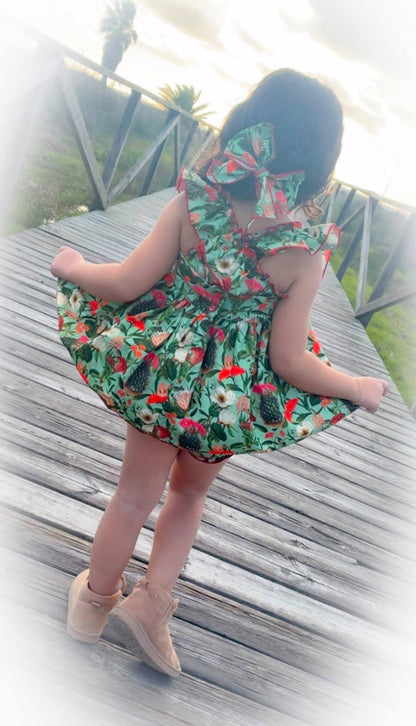 Girls Spring Floral Handmade Dress, Knickers & Bow Set - Ela Confeccion SS26 (In Stock)