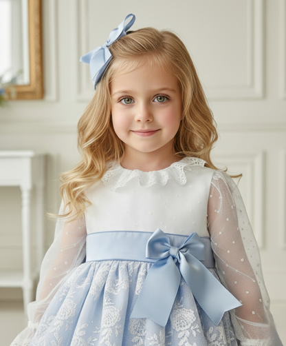 Sonata Handmade Camelia White & Baby Blue Dress SS26 (Made to order)