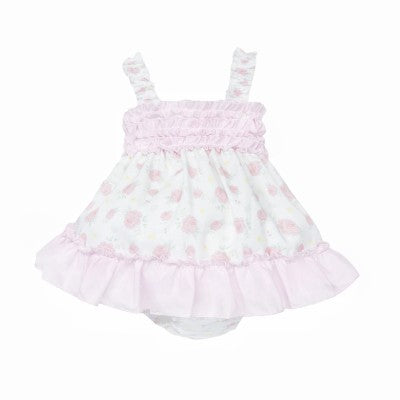 Baby Girl Pink Rose Ruffle Summer Dress with Knickers