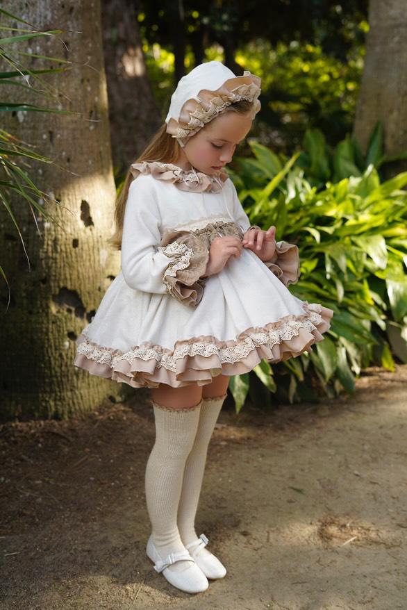 Ela Confeccion AW25 Girls Cream & Camel Handmade Dress Set - (Made to order)