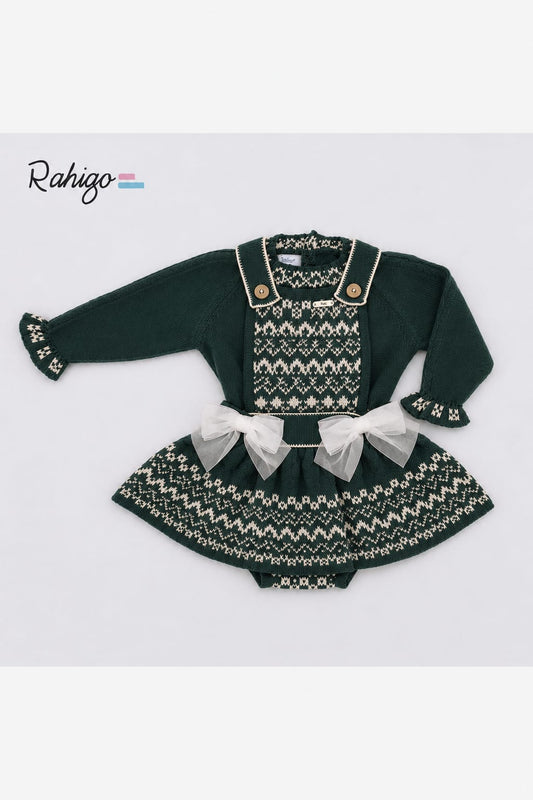 Rahigo Baby Girls Bottle Green & Cream Jumper & Pinafore Set - AW26 (Preorder)