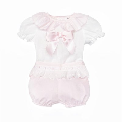 Baby Girl Pink & White Blouse & Short Set