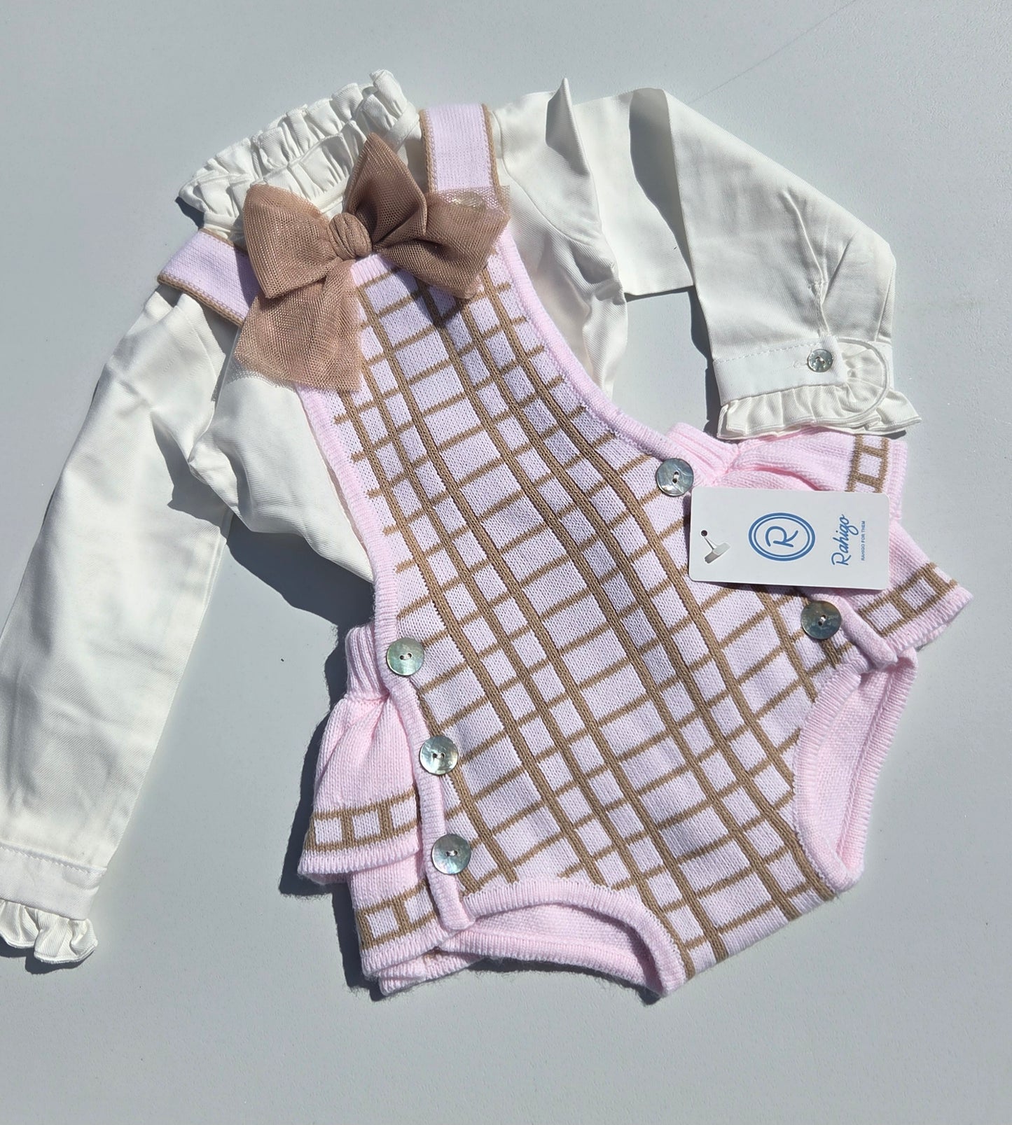 Baby Girls Rahigo Pink & Camel Romper & Blouse Set 4y