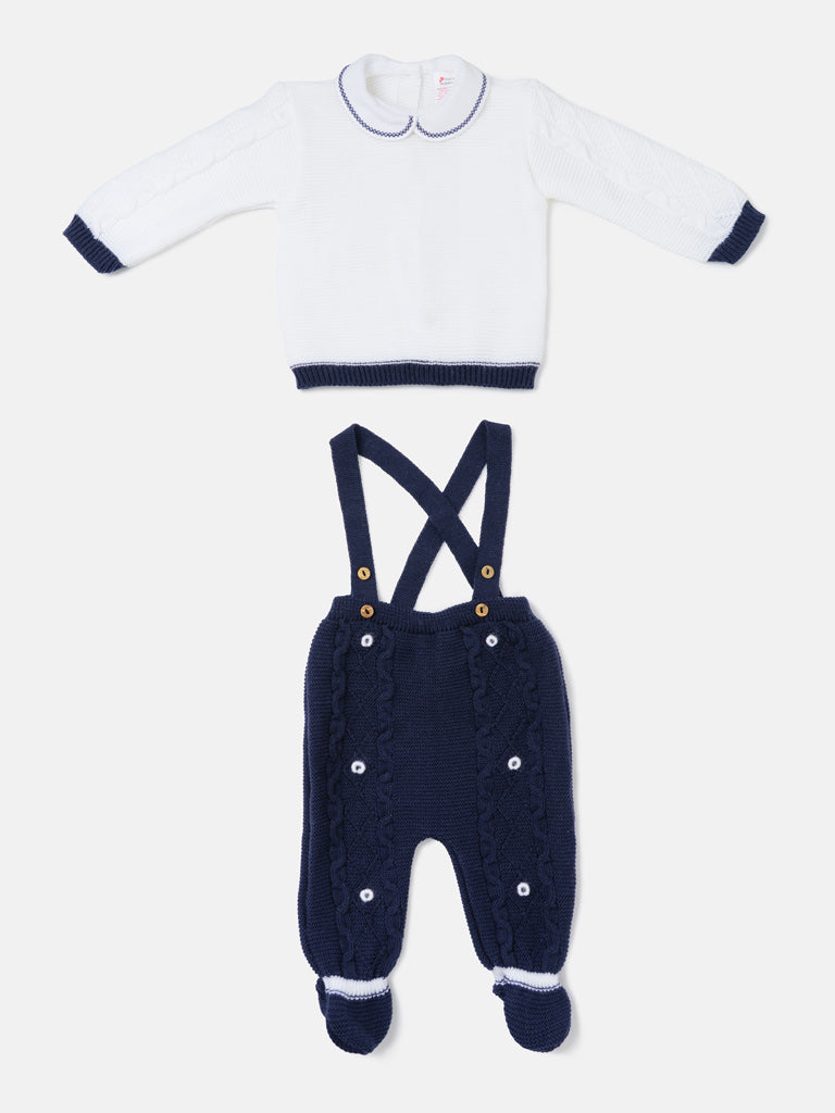 Baby Boys Camilo Navy Blue 2 piece Knitted Dungaree Set