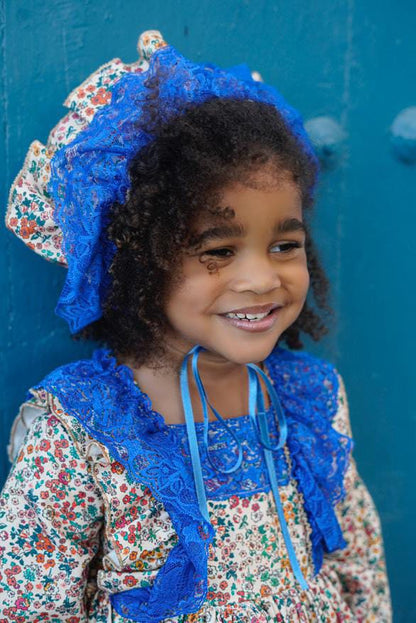 Ela Confeccion AW25 Girls Floral Blue Ruffle Dress Set - (Made to order)