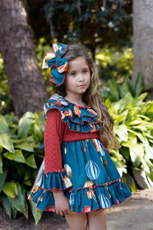 Ela Confeccion AW25 Girls Navy & Auburn Dress Set - (Made to order)
