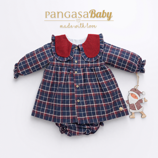 Pangasa Baby Navy & Garnet Checked Dress & Knickers ~ AW26 Preorder
