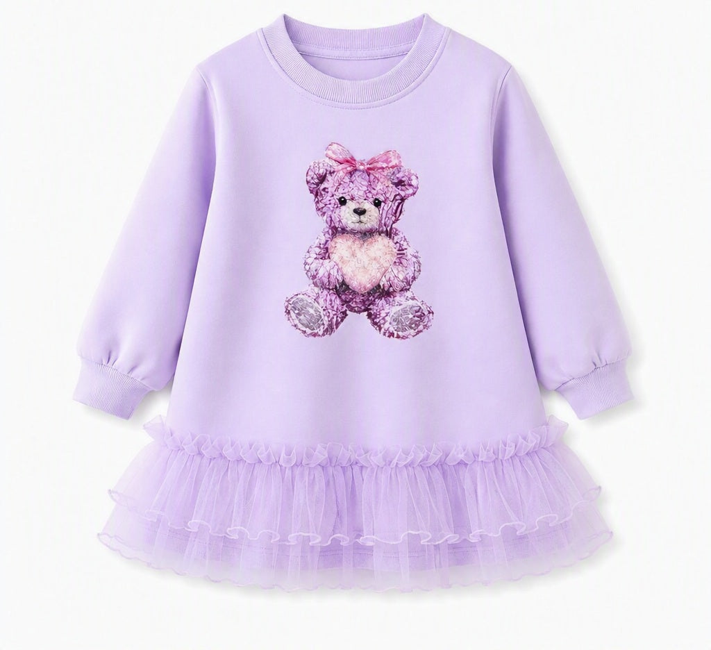Girls Purple Teddybear Dress (Preorder)