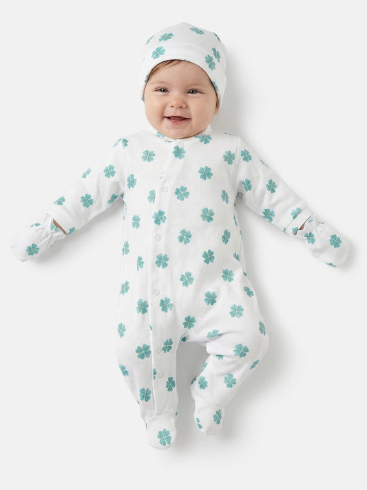 White & Green Lucky Clover Babygrow 3 piece Set
