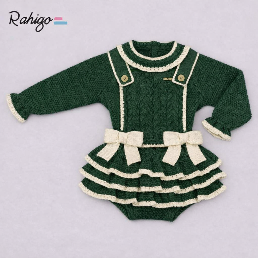 Rahigo Girls Bottle Green & Cream Romper & Jumper Set - AW26 (Preorder)