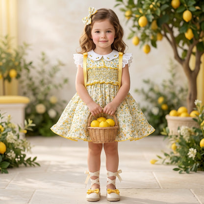Sonata Girls Yellow Smocked Floral Dress & Hairbow SS26 - (Made To Order)