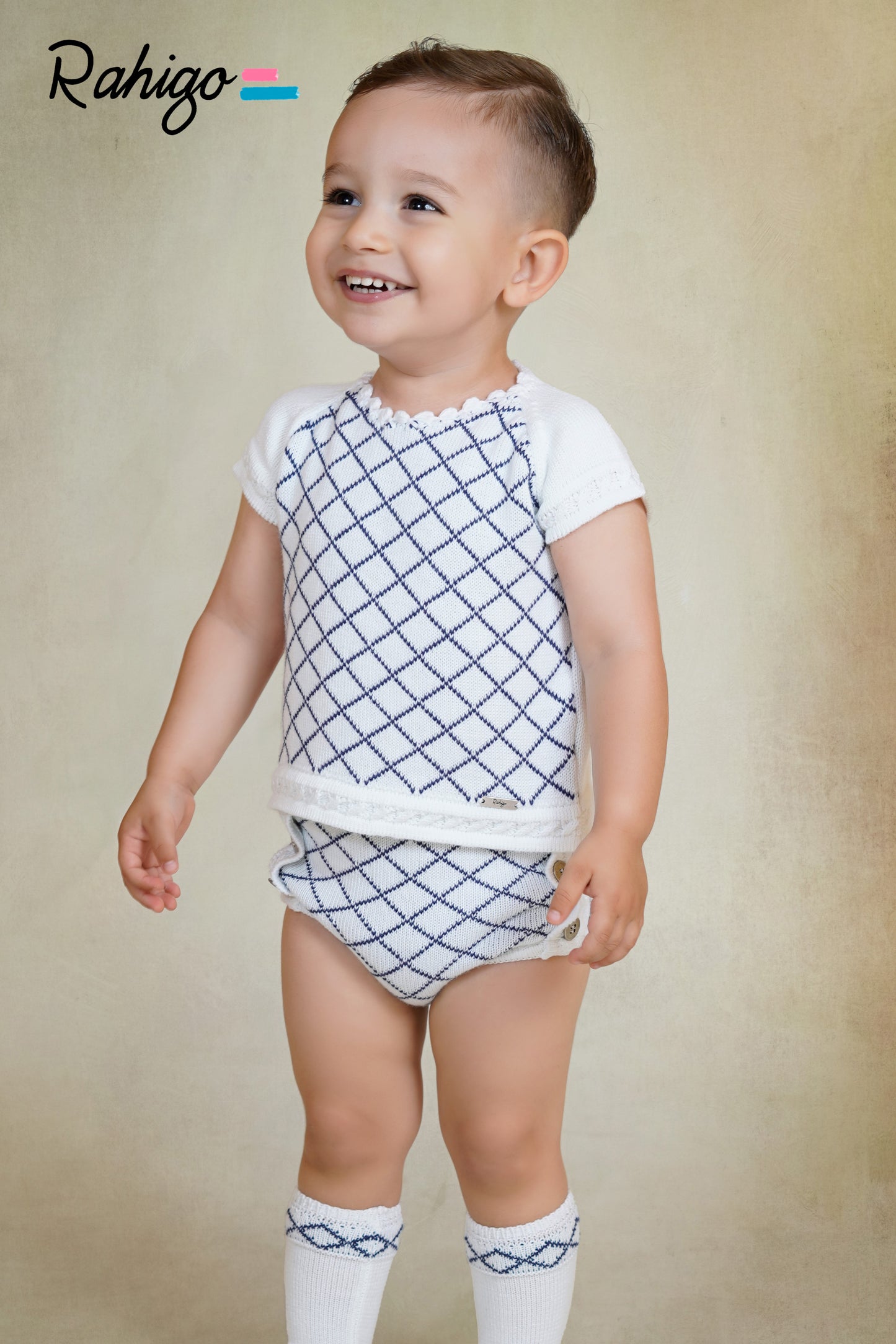 Rahigo Baby Boys White & Navy Jumper & Jam Pants Set - SS26 Preorder