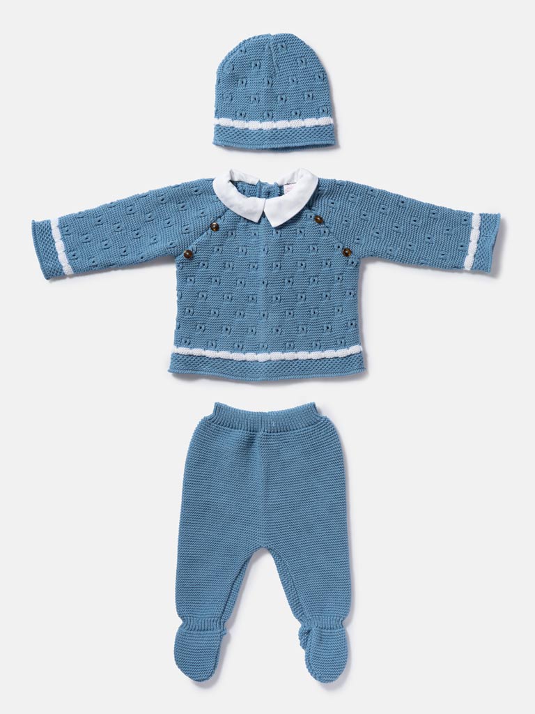 Baby Boys Roberto Blue 3 piece Knitted Set