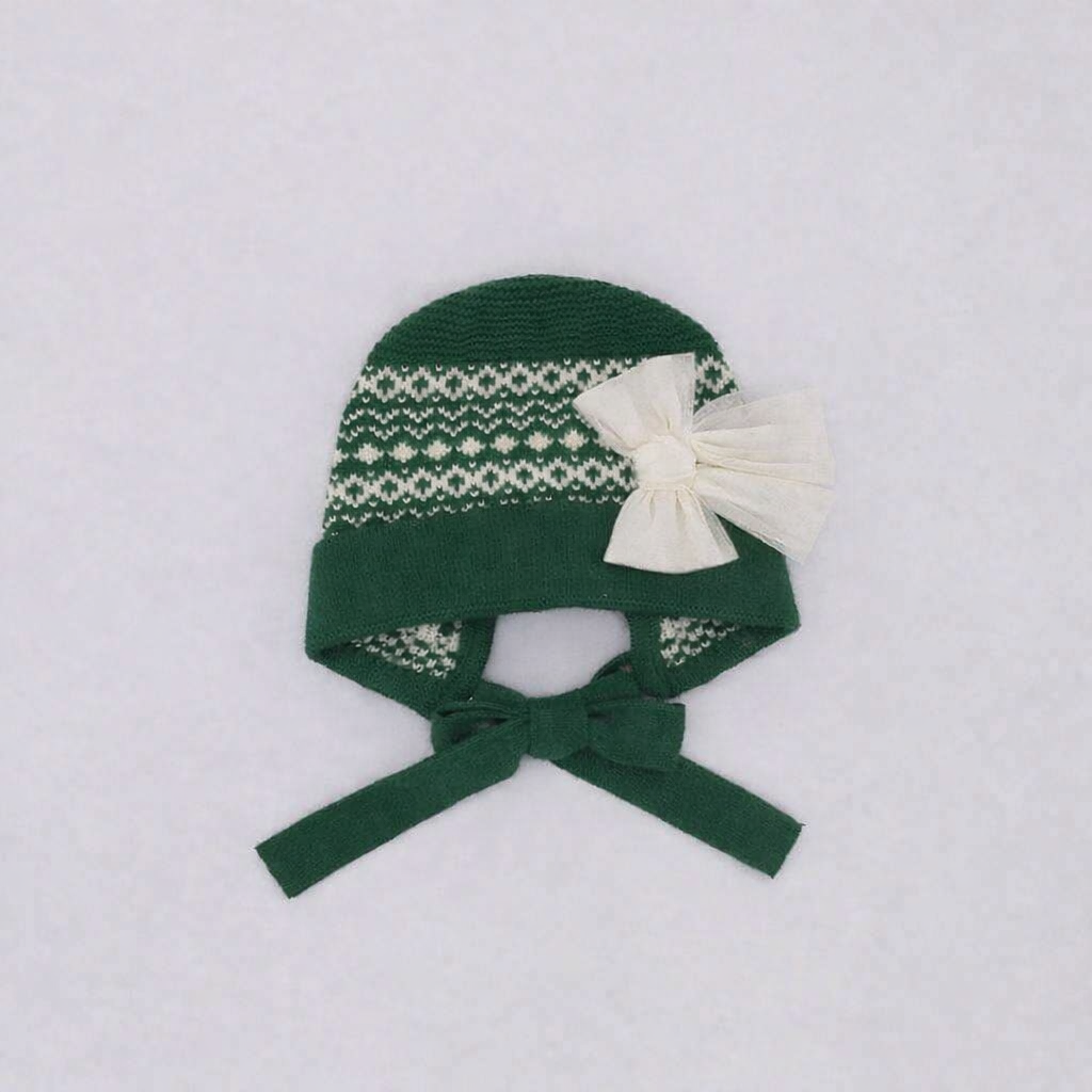 Rahigo Baby Girls Bottle Green & Cream Bonnet - AW26 (Preorder)