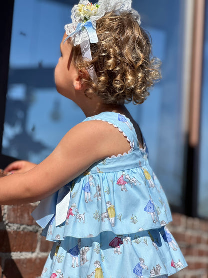 Sonata Blue Ruffle Short & Blouse Set - (Made To Order)