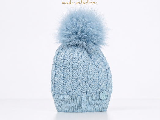 Pangasa Baby Navy Cable Knitted Natural Fur Hats - Preorder