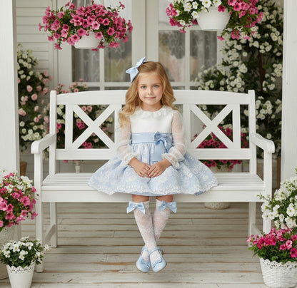 Sonata Handmade Camelia White & Baby Blue Dress SS26 (Made to order)