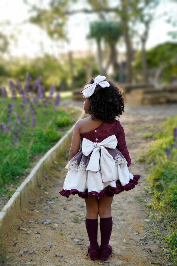Ela Confeccion AW25 Girls Burgundy & Cream Handmade Dress Set - (Sold out)