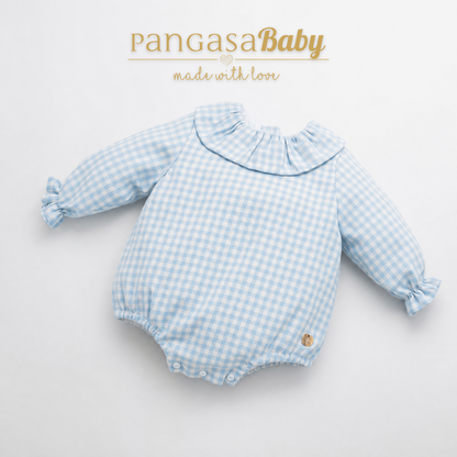 Pangasa Baby Blue Checked Romper ~ AW26 Preorder