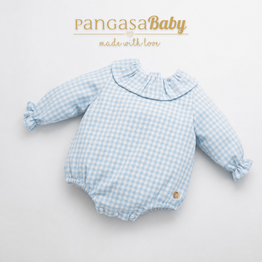 Pangasa Baby Blue Checked Romper ~ AW26 Preorder