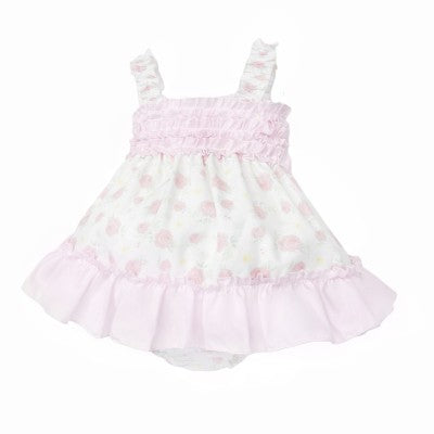 Baby Girl Pink Rose Ruffle Summer Dress with Knickers