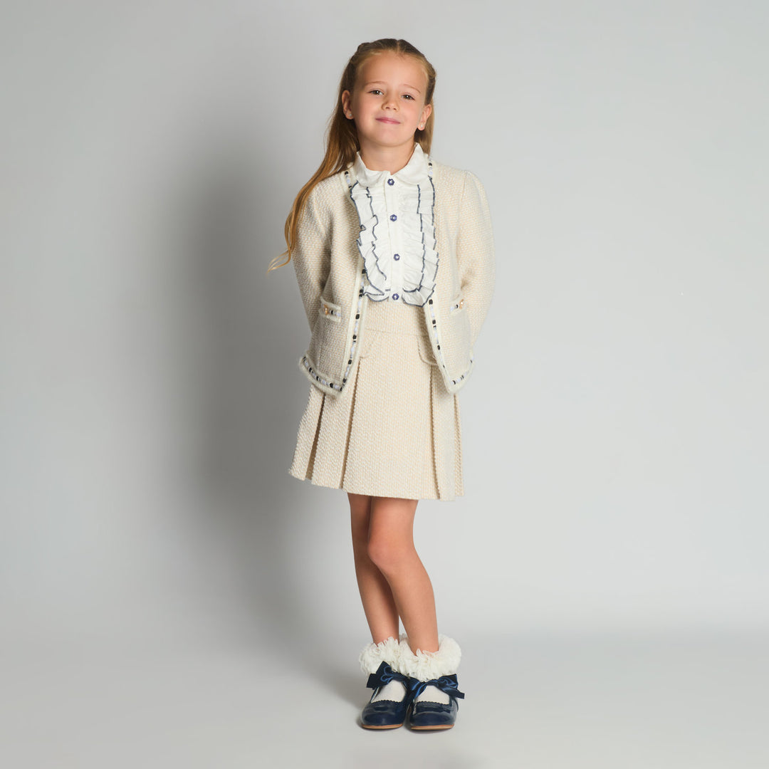 Girls Tweed Jacket Blouse & Skirt Set