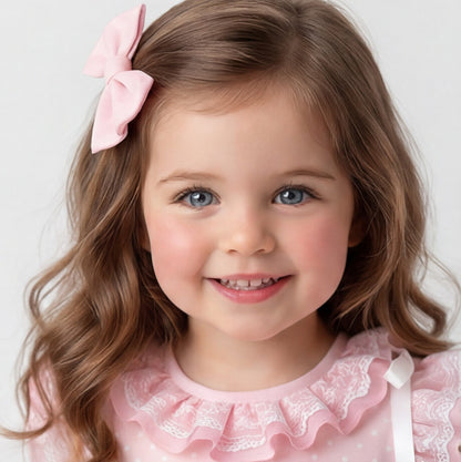 Sonata Girls Pink Smocked Polka Dot Dress & Hairbow SS26 - (Made To Order)