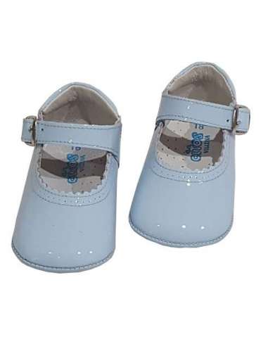 Amor Bambino Blue Mary Jane Baby Girls Patent Pram Shoes (In Stock)
