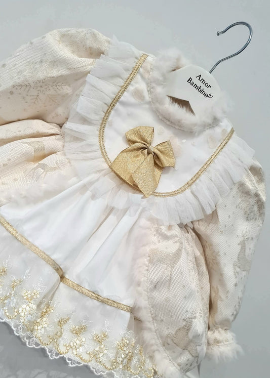 Golden Christmas Babygirls Dress - 12 months
