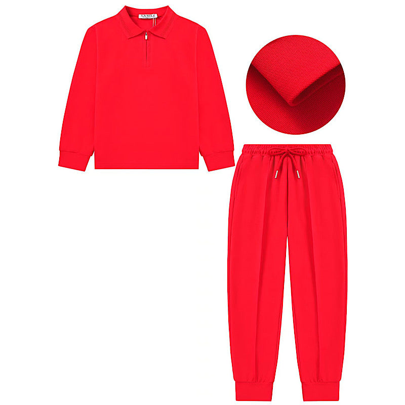 Baby Boys Red Zip Neck Polo 2 Piece Tracksuit Set