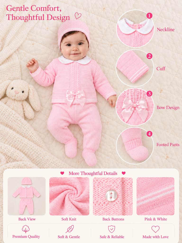 Baby Girl Violeta 3 piece Pink Knitted Set