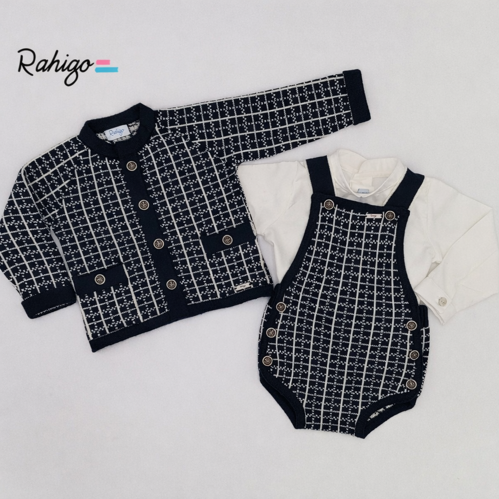 Rahigo Baby Boys Navy & Cream Cardigan, Romper & Shirt Set - AW26 (Preorder)