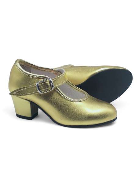 Gold Girls Leather Heeled Shoes (Preorder)