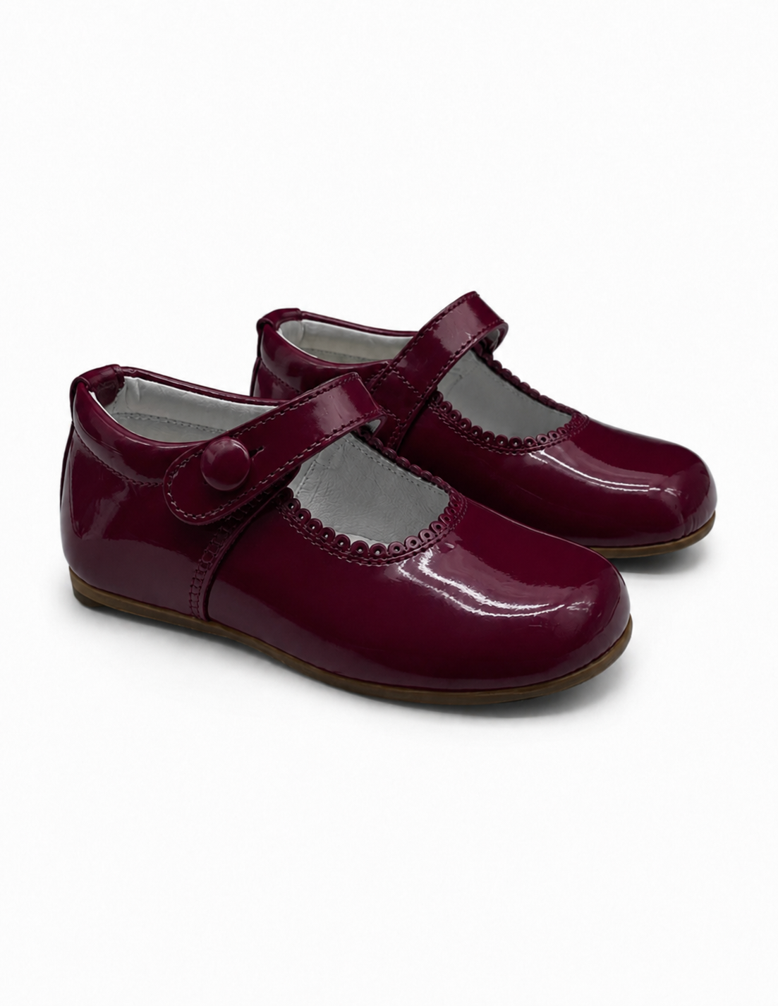 Girls Burgandy Patent Leather Mary Janes Button Shoes (Preorder)