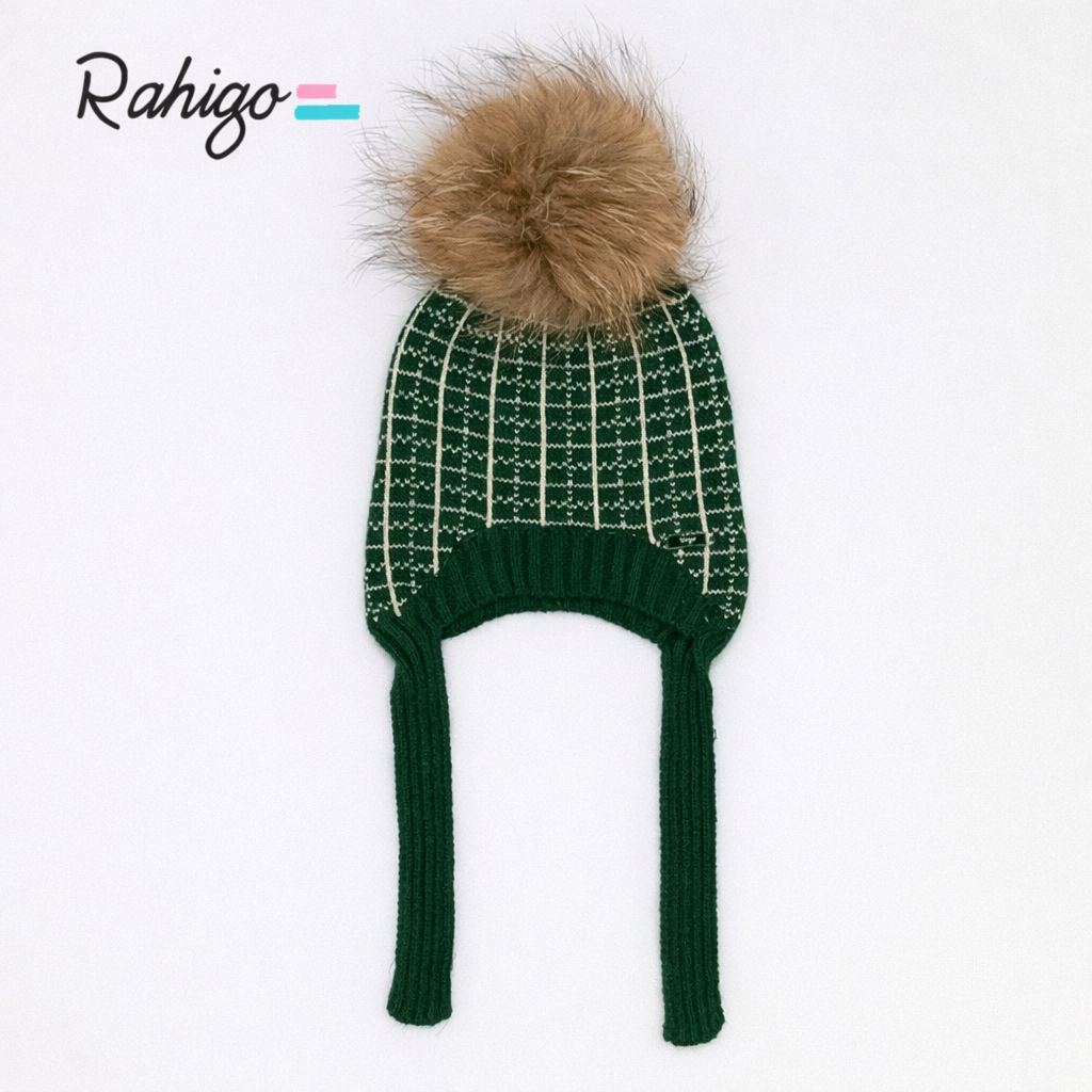Rahigo Baby Boys Bottle Green & Camel String Tie Pom Hat AW26 (Preorder)