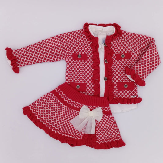 Girls Rahigo Red Cardigan, blouse & Skirt AW25