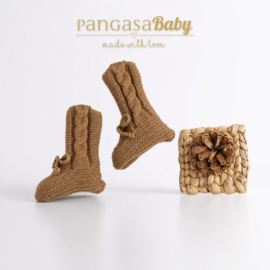 Pangasa Baby Vichy Mint / Chocolate Knitted Booties ~ AW26 Preorder