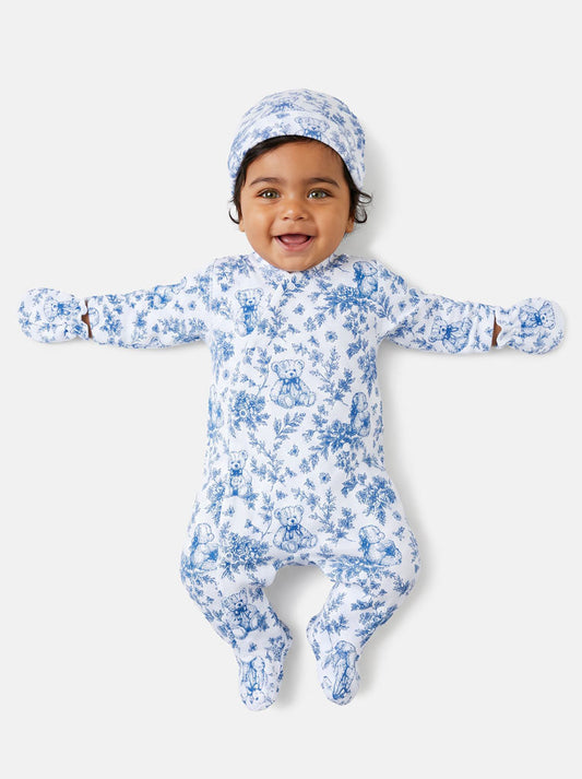 Boys Baby Blue Teddy Velour Babygrow 3 piece Set