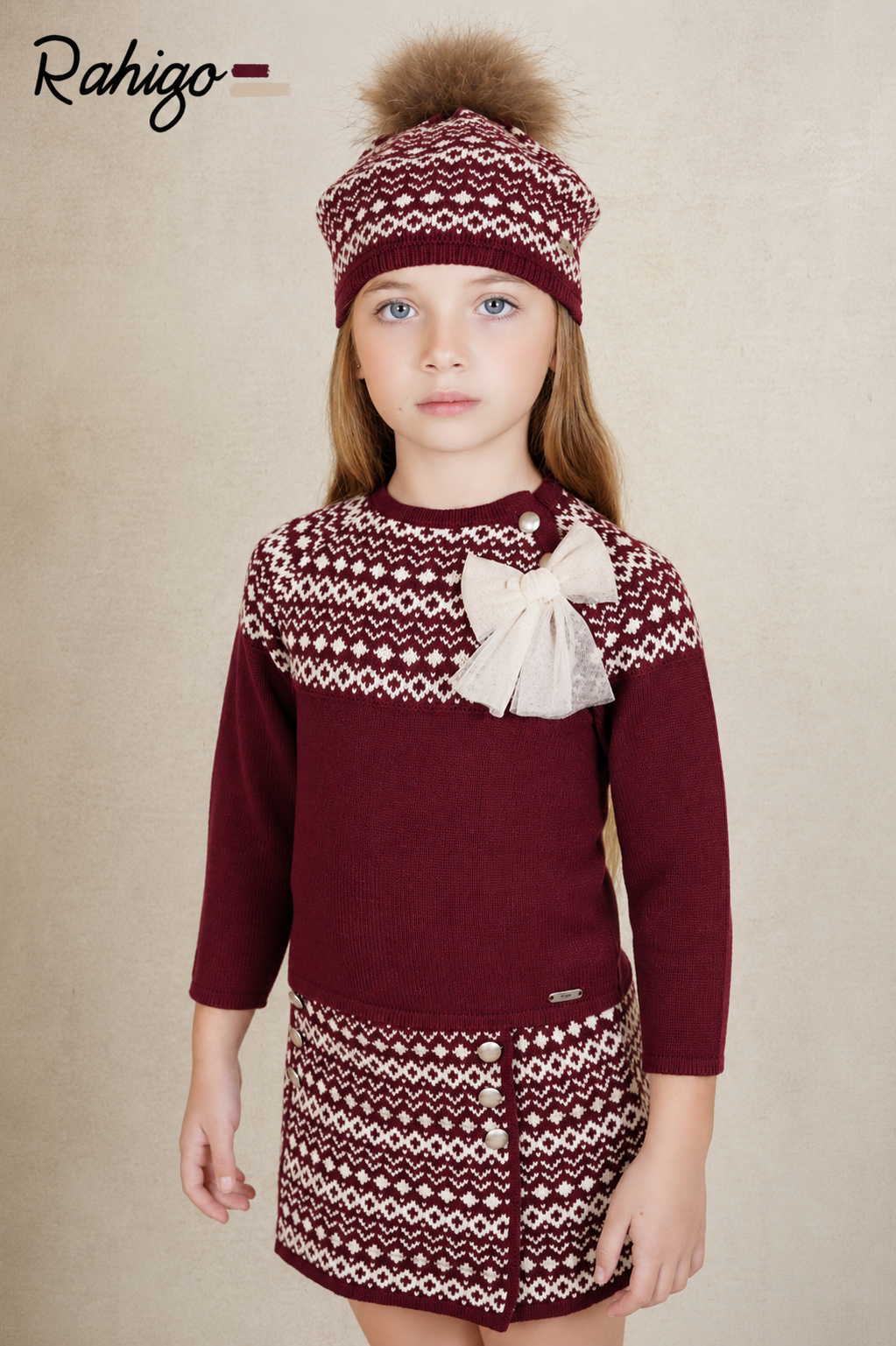 Rahigo Girls Burgundy Red & Cream Jumper & Skirt Set - AW26 (Preorder)